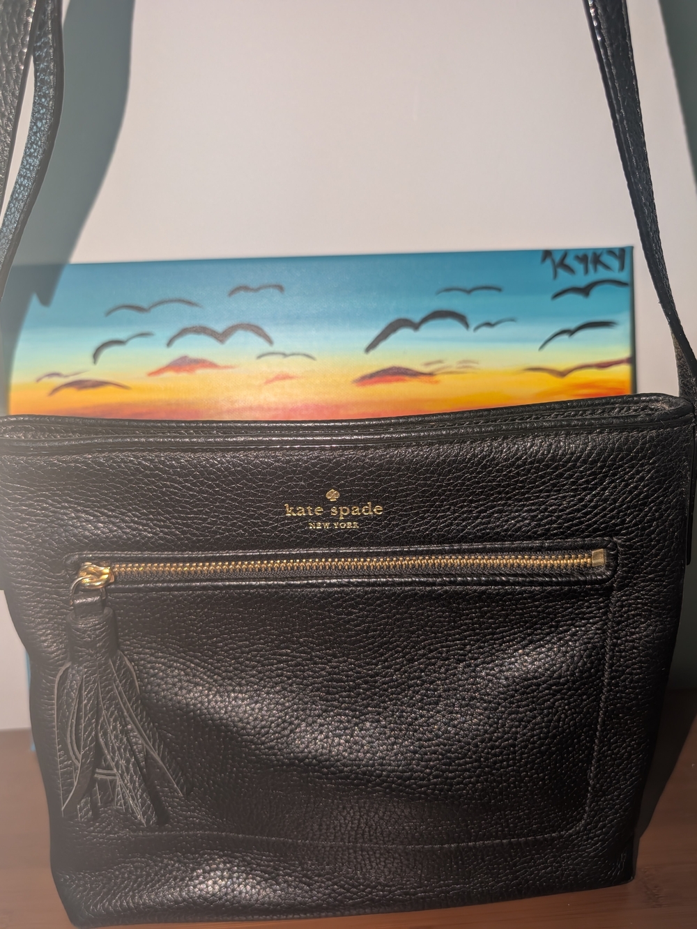 kate spade Black Pebbled Leather Crossbody with Tassel Zip Pocket
